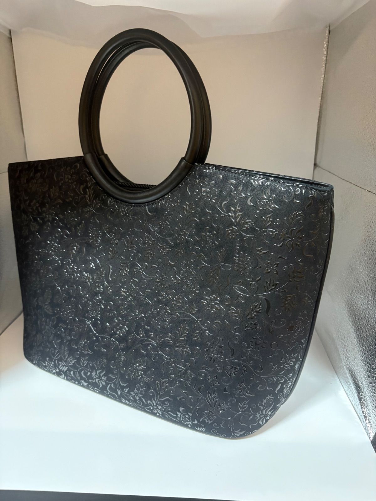 美品】印傳屋 甲州印伝 ハンドバッグ トートバッグ 和柄 花唐草模様 鹿 