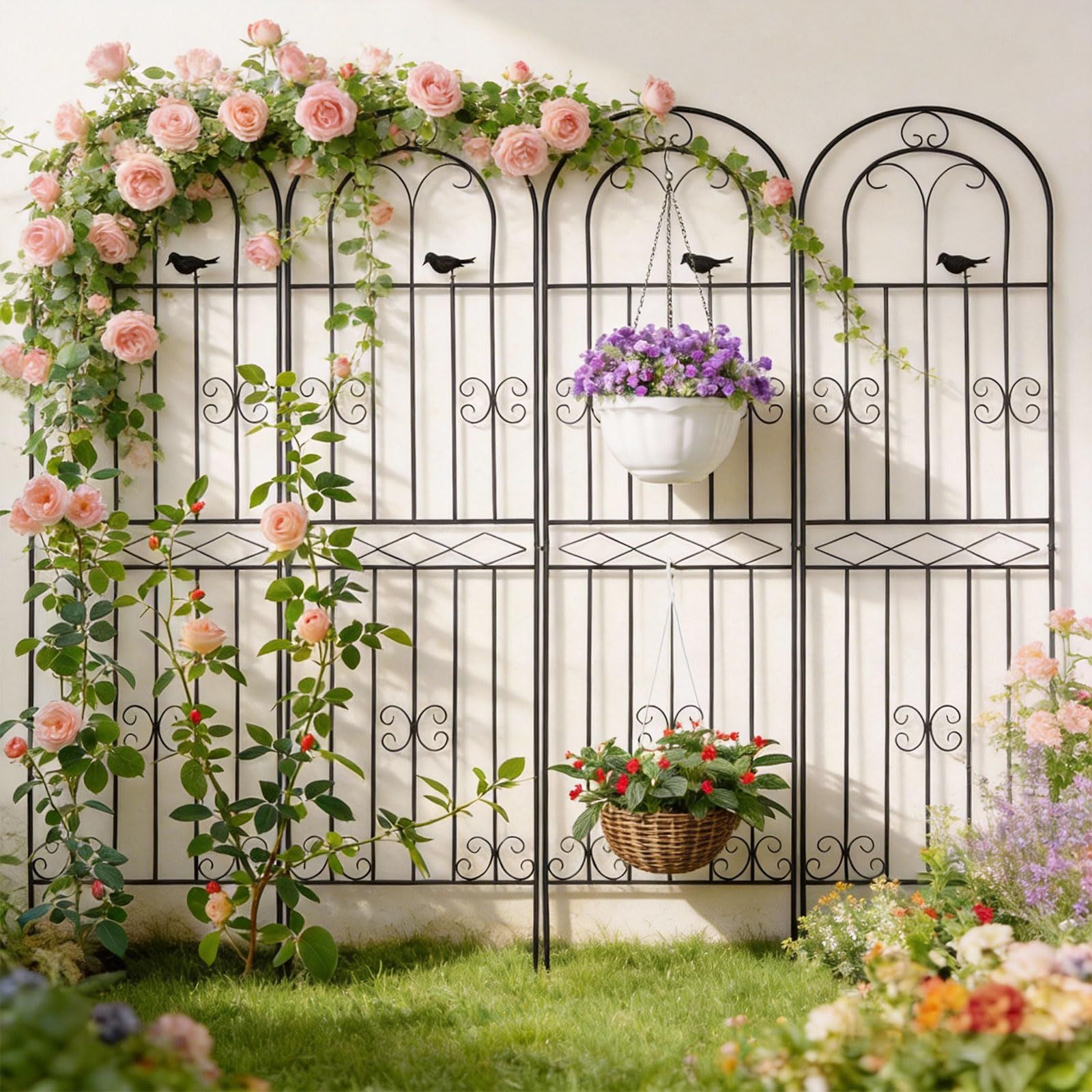 ohbien 4枚セット フェンス トレリス アイアン ガーデンフェンス 高さ