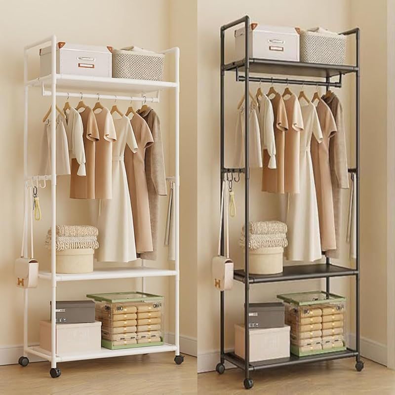 LNYCJPハンガーラック パイプハンガー 洋服ラック 3メッシュ棚付き