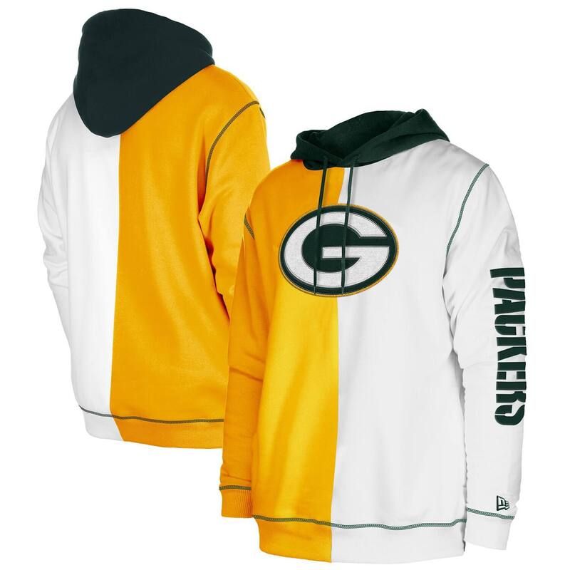 ニューエラ メンズ トップス Tシャツ ダウン パーカー Mens New Era GoldWhite Green Bay Packers Thirdown Split Raglan Pullover Hoodie Pkr Gold ゴールド