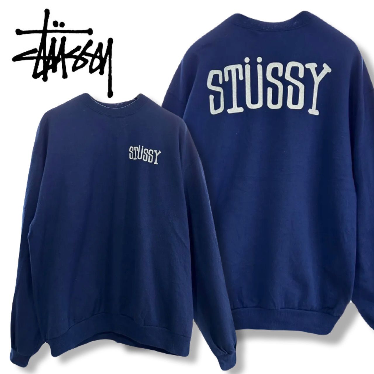 OLD STUSSY 00s 黒タグ メキシコ製 XL ネイビー オールドロゴ
