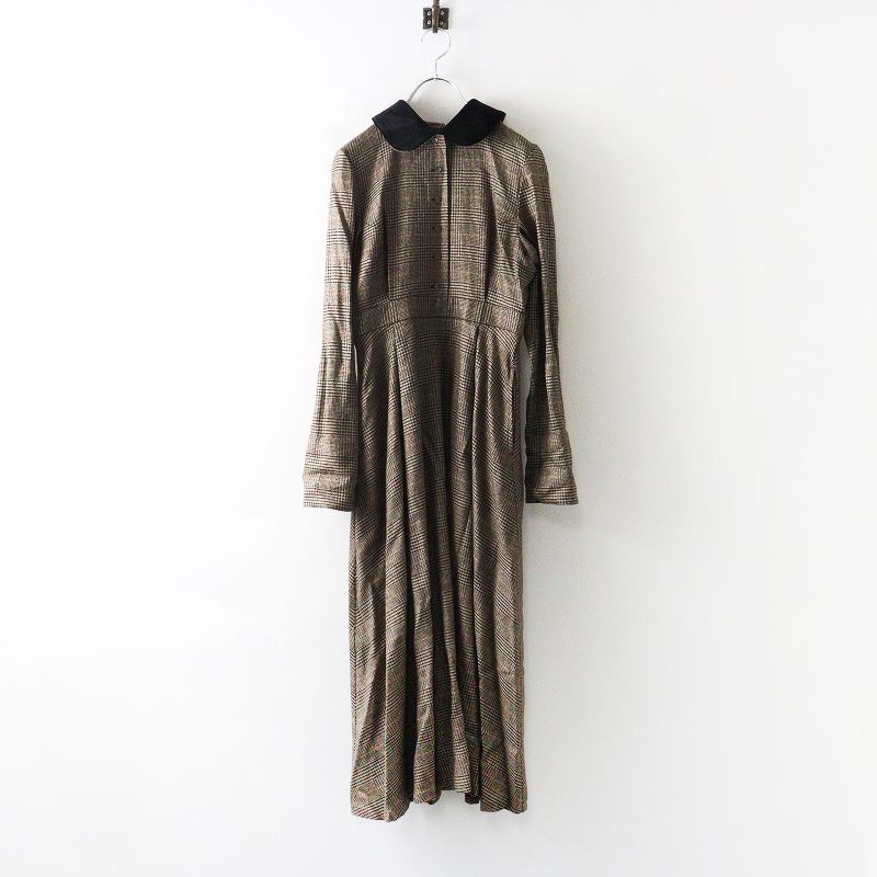 極美品 フーフー foufou glen check round collar one piece グレン