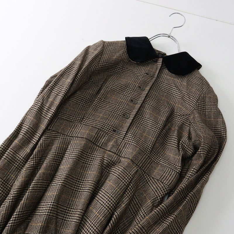 極美品 フーフー foufou glen check round collar one piece グレン