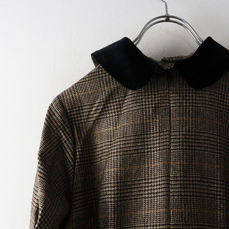 極美品 フーフー foufou glen check round collar one piece グレン