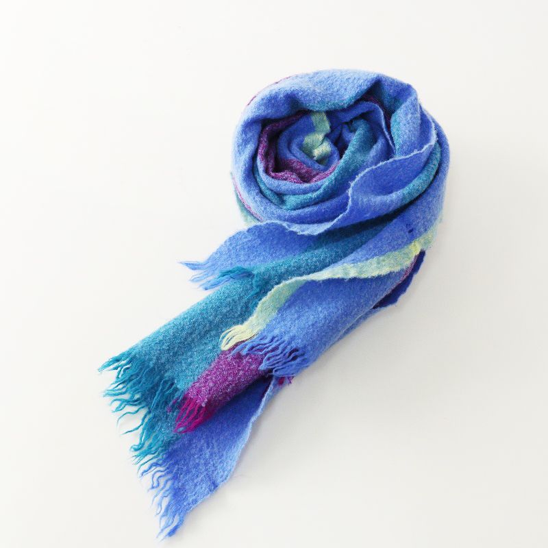 パラスパレス Pal'las Palace 縮絨 フリンジ ストール ｜ブルー系