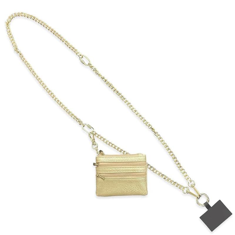 【新品】 [スーツケースカンパニー] スマホストラップ スマホ ショルダーストラップ チェーン 金属 ポーチ付き 斜めがけ 肩掛け メタリック 全機種対応 肩紐 携帯ストラップ 152cm 長い 首掛け ゴールド 1