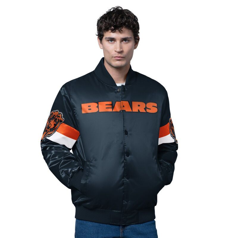 スターター メンズ アウター ジャケット・ブルゾン サテン Menstarter Navy Chicago Bears Triple Option Satin Varsity FullSnap Jacket Brs Navy ネイビー