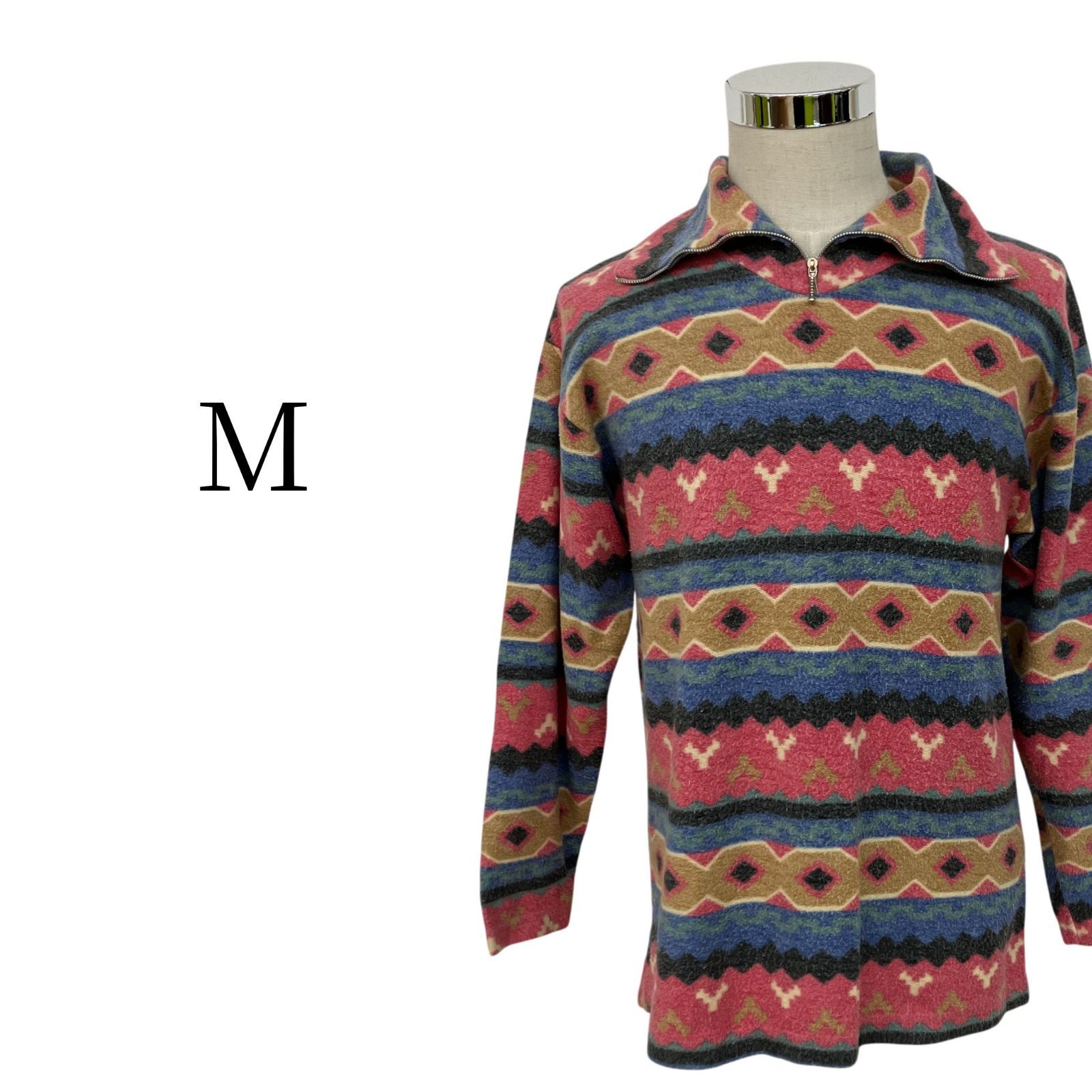 vintage 80s CROSSINGS ハーフボタンニット チェック 古着 - vintage 