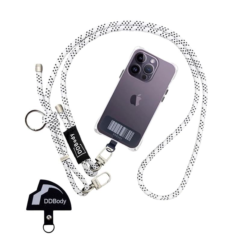 【新品】 [DDBody] 携帯ストラップ 肩掛け スマホストラップ 斜め掛け 首かけ スマホショルダー バーコード パッチ1枚付き ２way 落下防止 6mmループ (白シャドウ， 6mm) 0