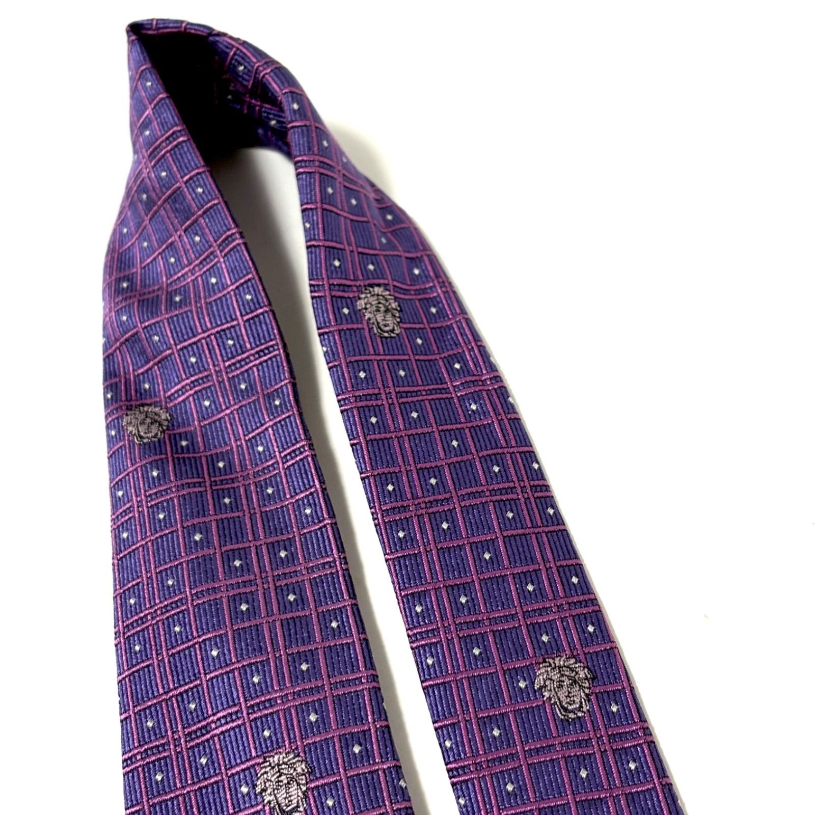 ジャンニヴェルサーチ ネクタイ ブランド 光沢 メデューサ 格子柄