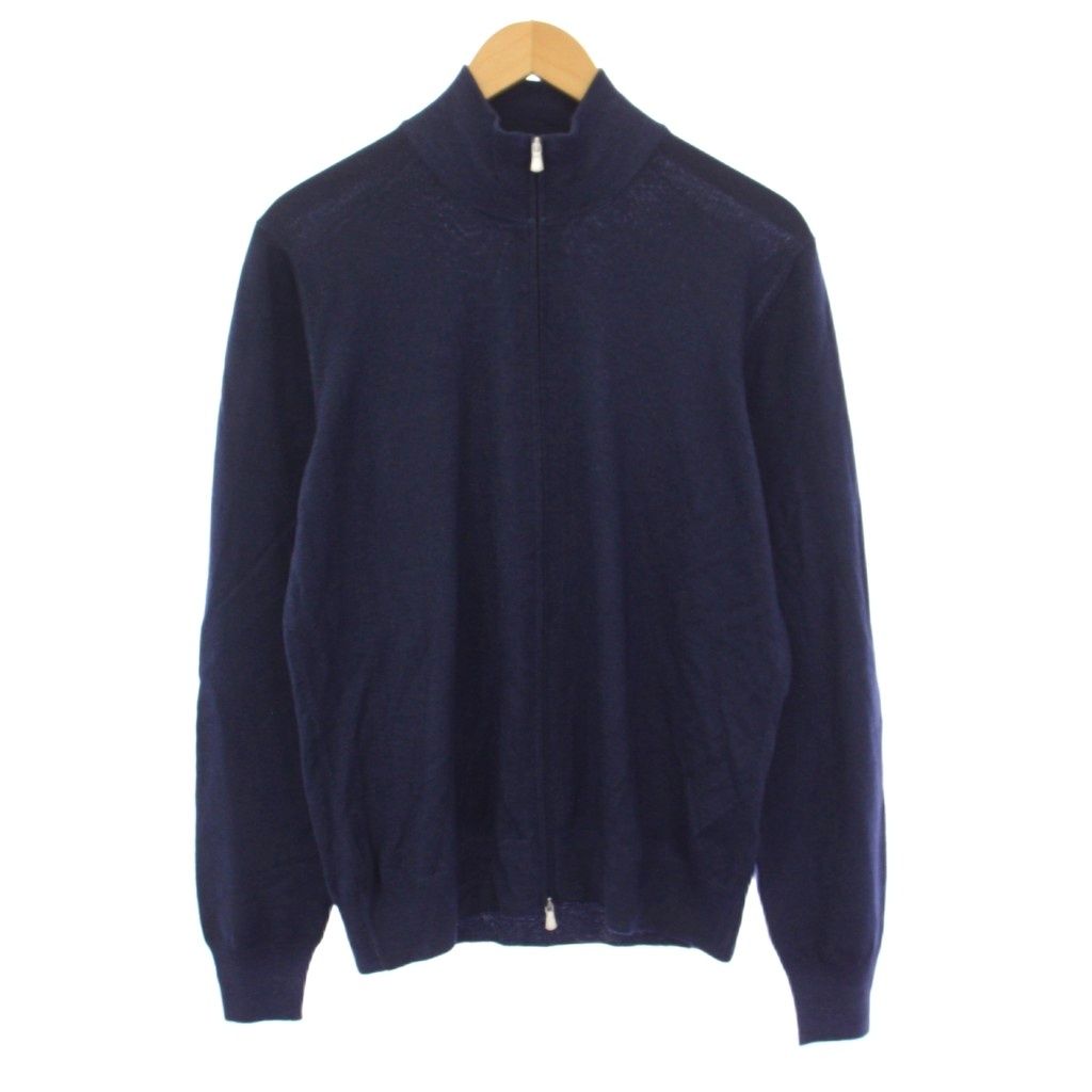グランサッソ GRAN SASSO ニットカーディガン 長袖 ジップアップ 48 紺
