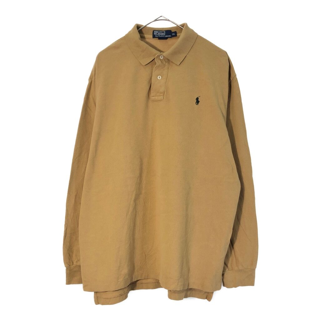 Polo by Ralph Lauren ポロ ラルフローレン 長袖ポロシャツ ライトブラウン(メンズ XL) 古着 X4075