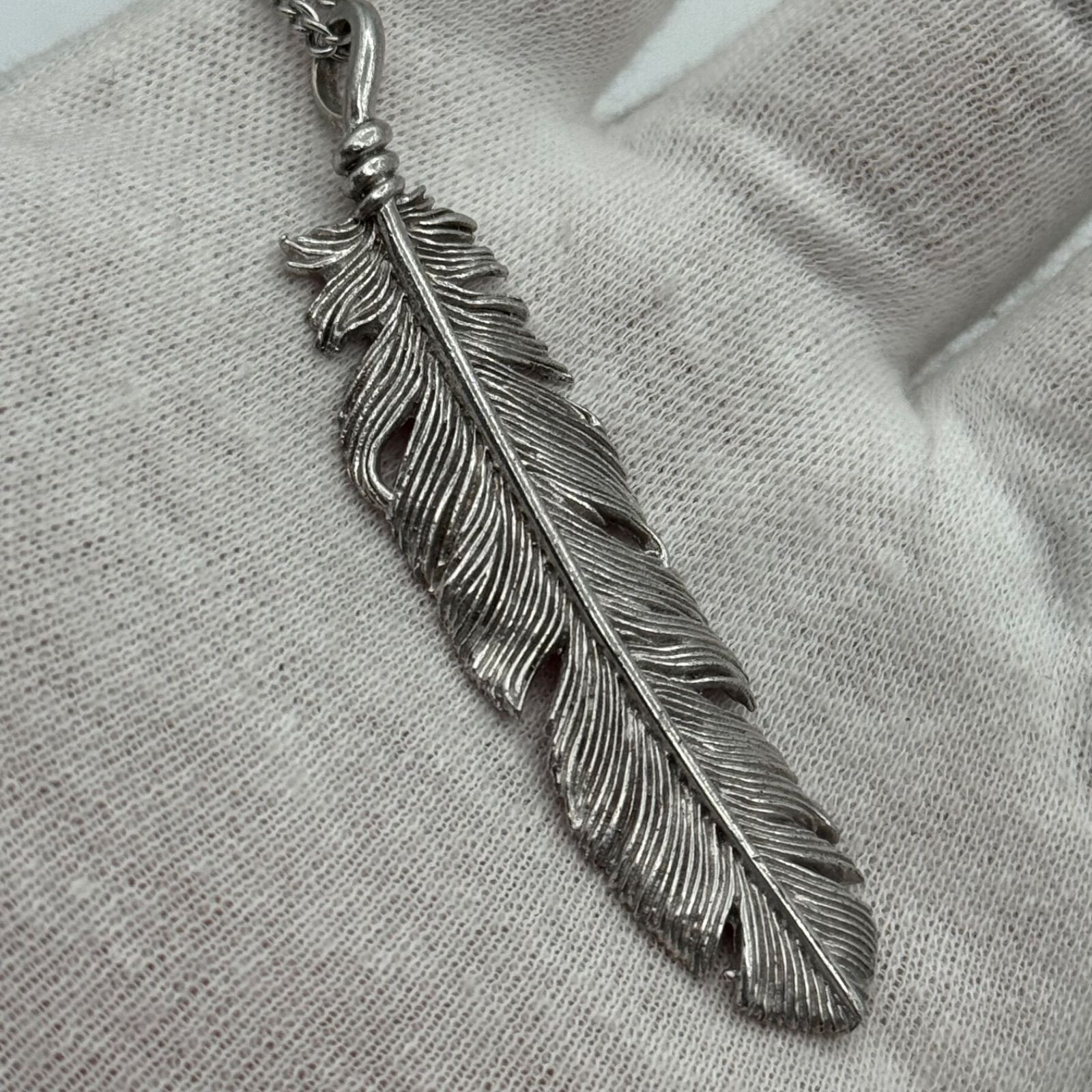 ミディアムサイズ】SAAD シルバー925 フェザー 65mm 左向き ペンダント