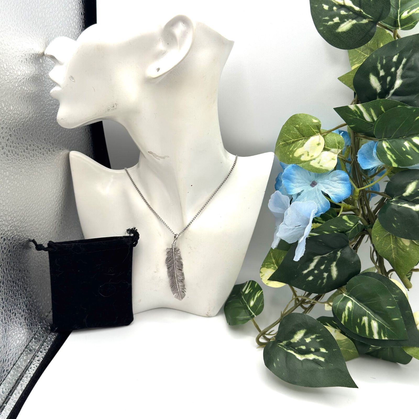 ミディアムサイズ】SAAD シルバー925 フェザー 65mm 左向き ペンダント