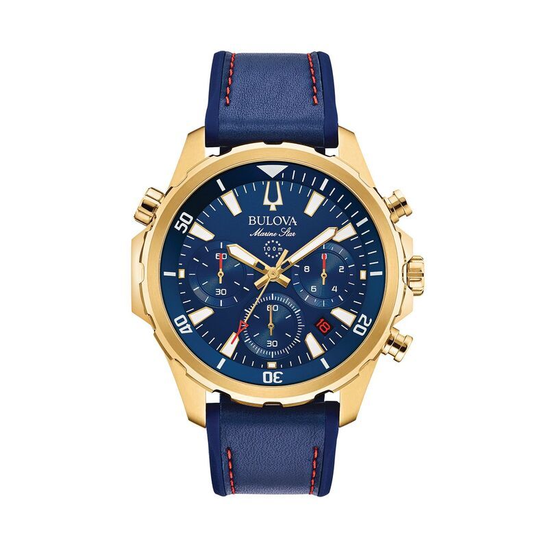 ブロバ メンズ アクセサリー 腕時計 レザー Bulova Mens Marine Star Leather Chronograph Watch 97B168 Blue ブルー