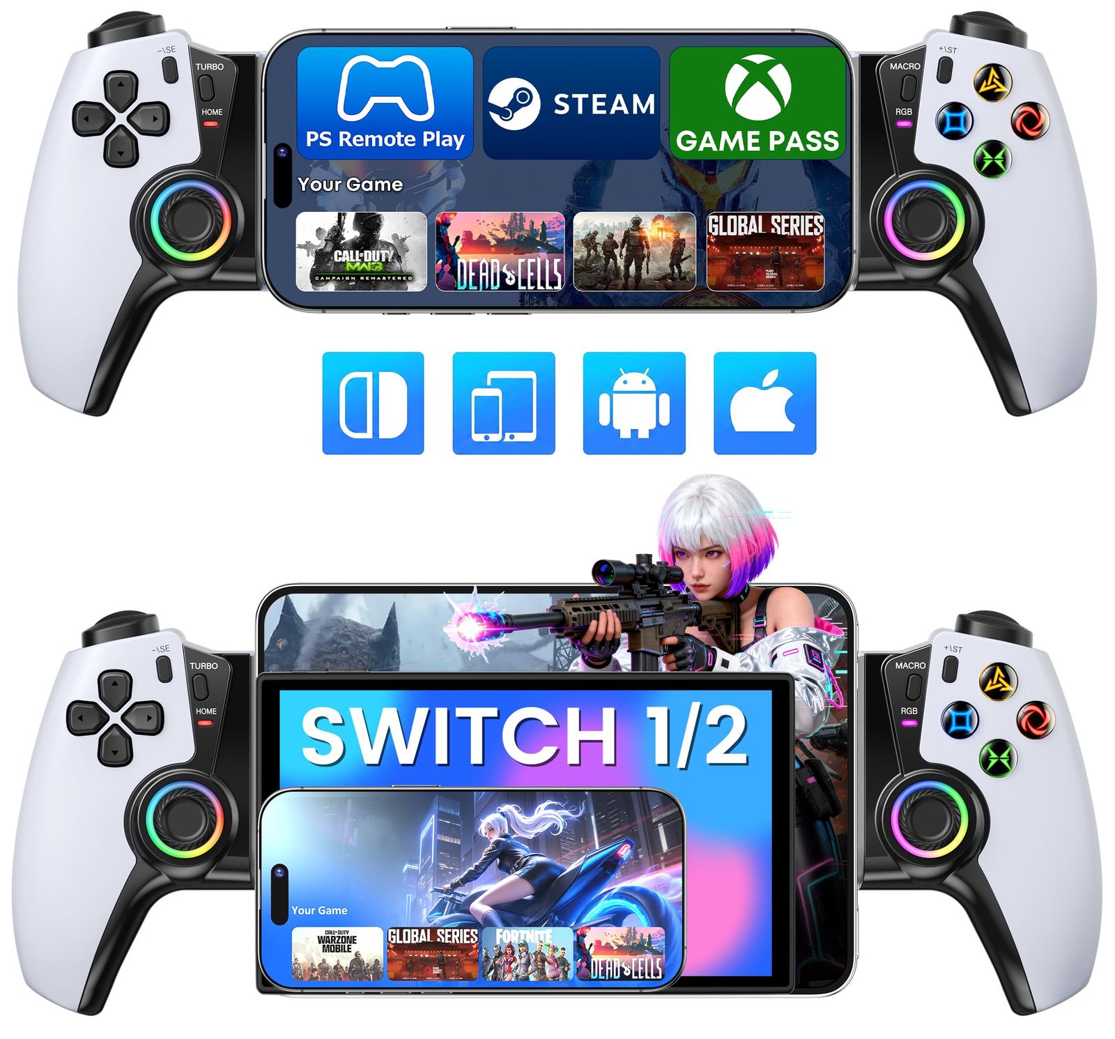 ◇Elekasumi スマホコントローラー【Switch1/2/OLED/iPhone/iPad Mini