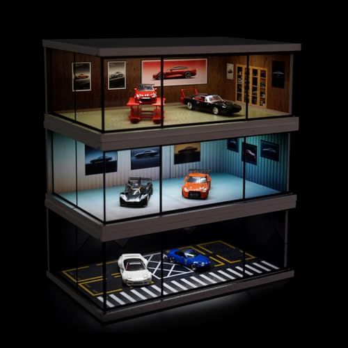 トミカ対応ジオラマガレージ 1/64ホットウィール用ケースガレージ LED