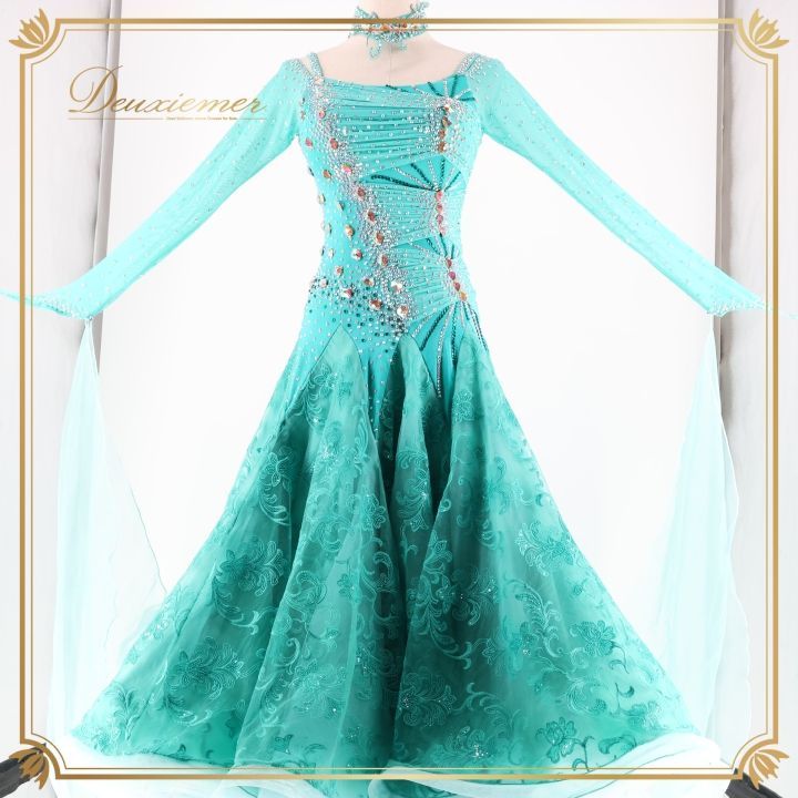 社交ダンス 衣装 スタンダードドレス ワンピース ドレス グリーン系