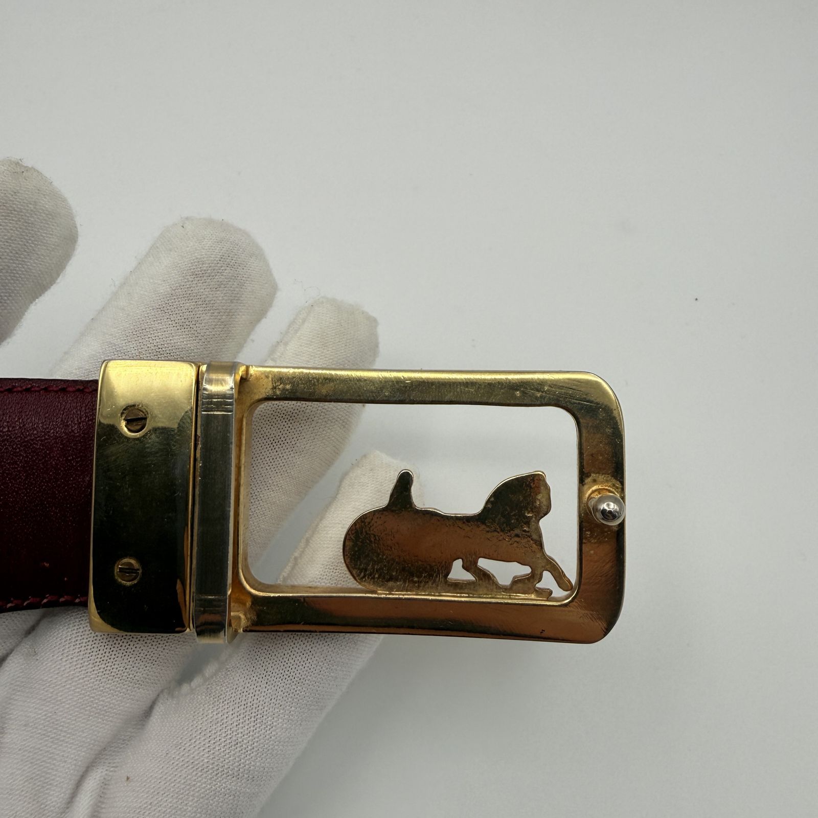 CELINE（セリーヌ）馬車バックル ベルト レザー ブラック×ボルドー