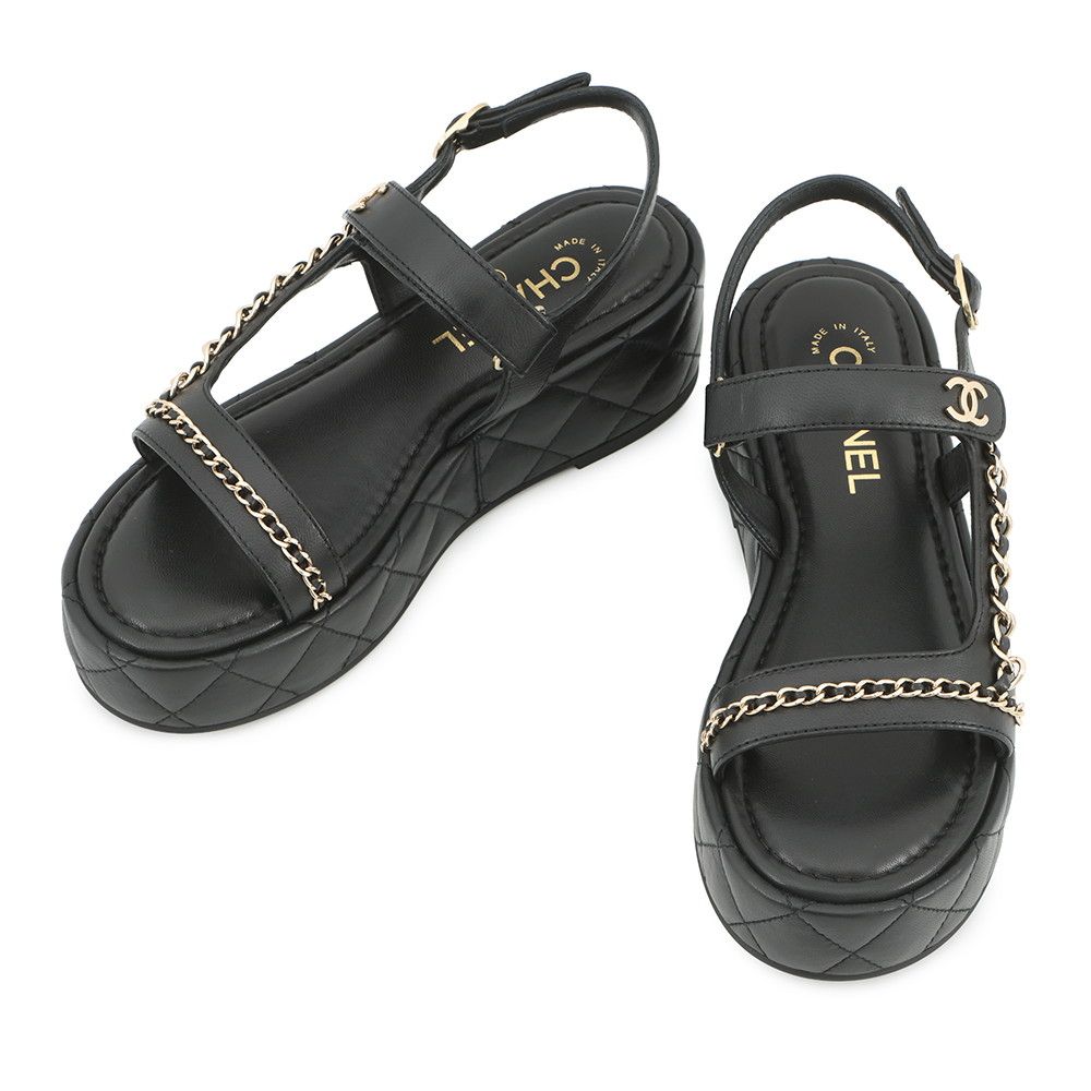 シャネル サンダル チェーンストラップ ココマーク レザー レディース