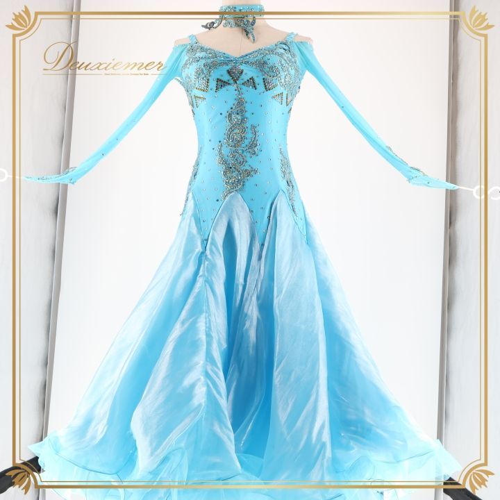 社交ダンス 衣装 スタンダードドレス ワンピース ドレス ブルー系