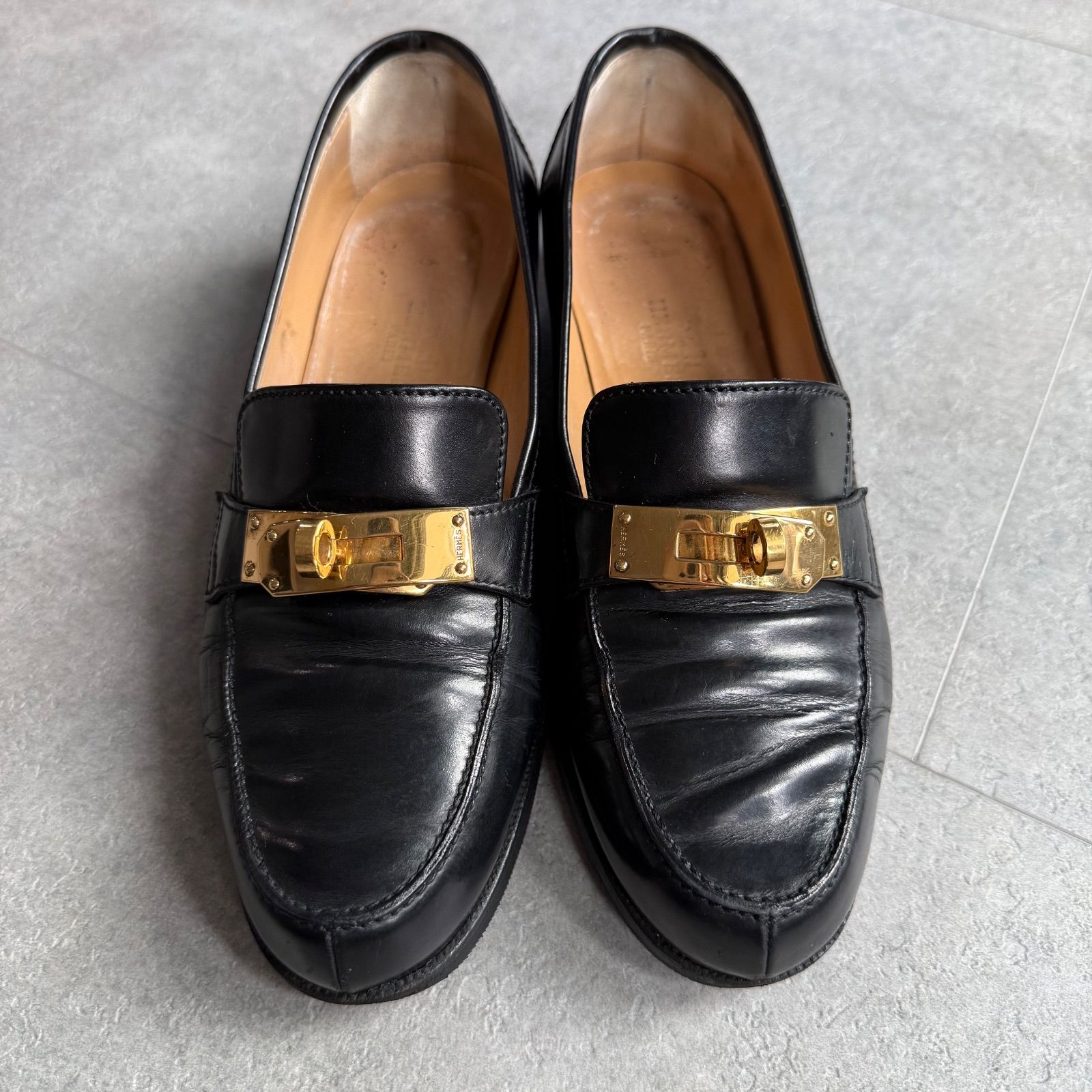 HERMES エルメス ケリー ローファー ターンロック ブラック ゴールド