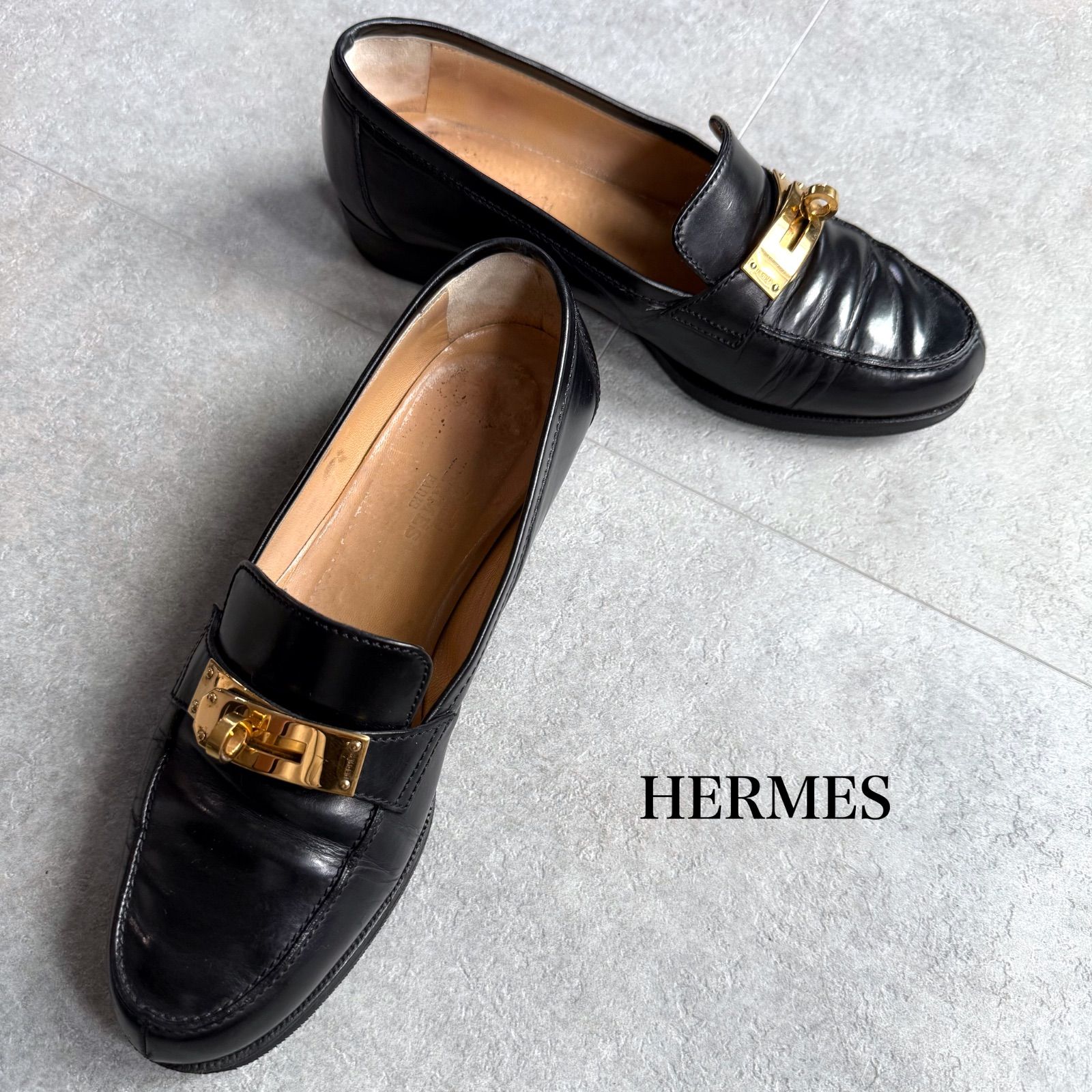 HERMES エルメス ケリー ローファー ターンロック ブラック ゴールド