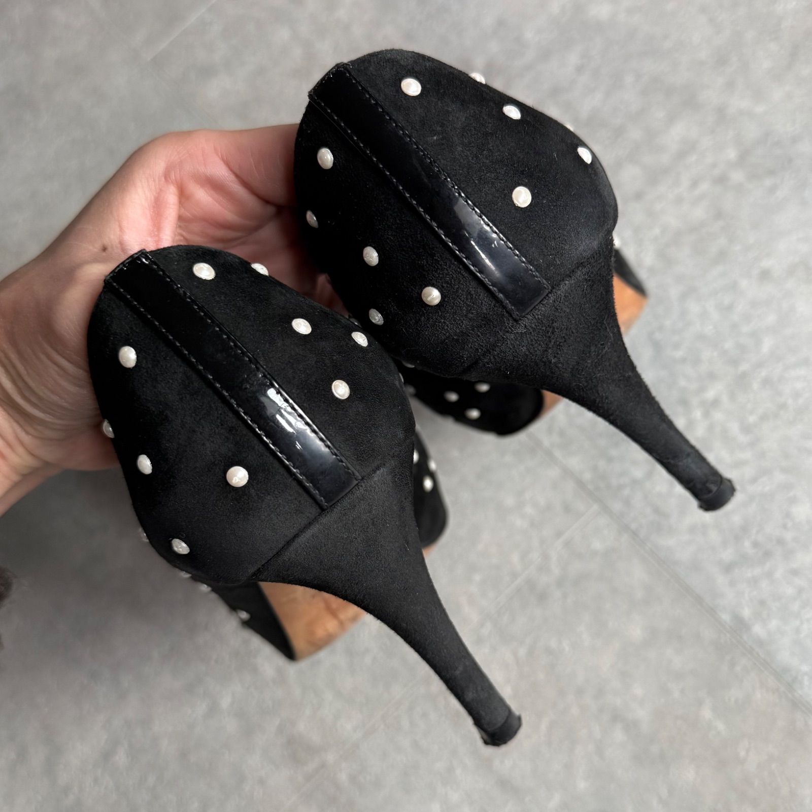 希少 CHANEL シャネル ココマーク パールパンプス スエード ブラック 