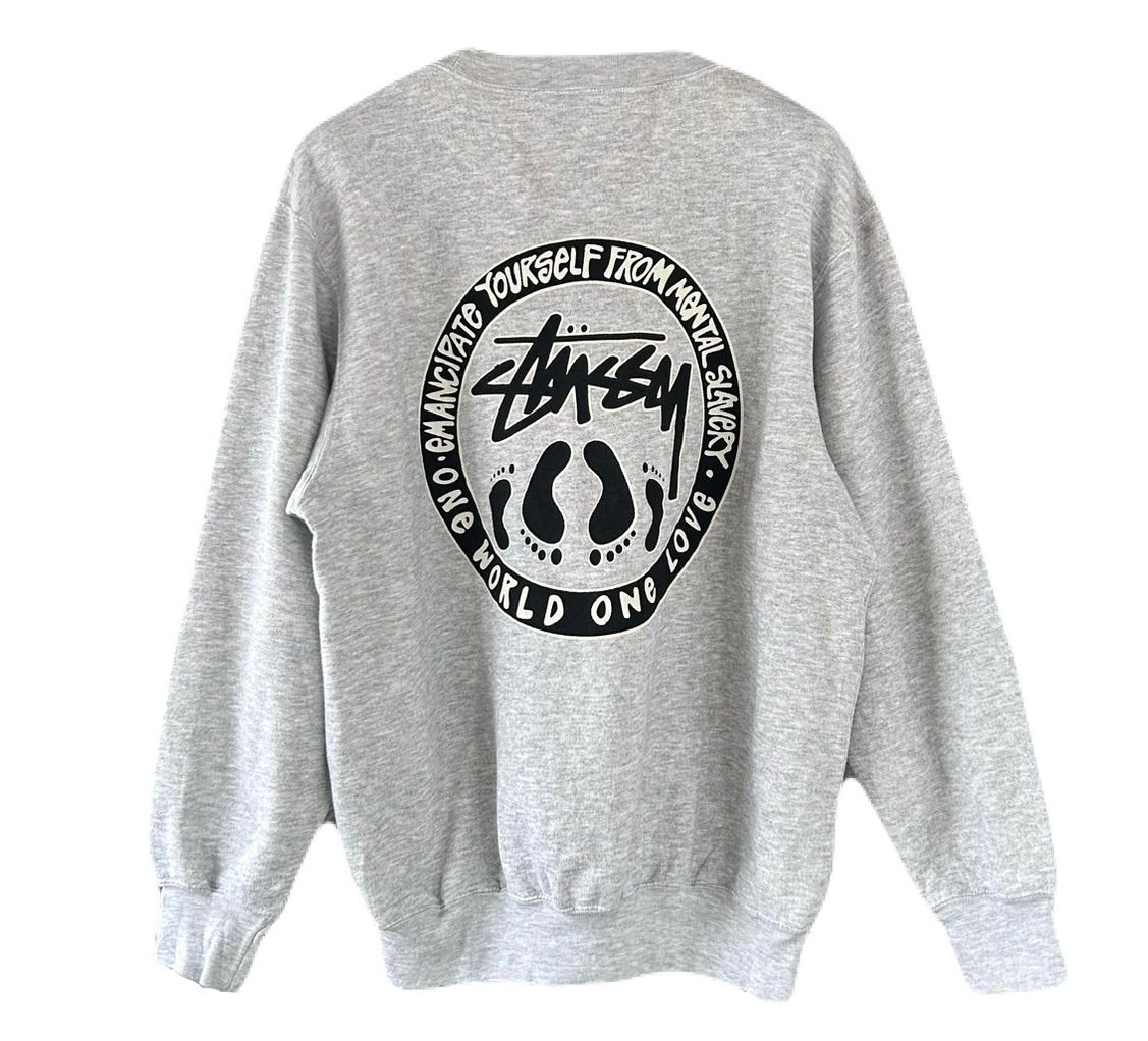 OLD STUSSY 90s 白タグ USA製 L 杢グレー メッセージ レゲエ