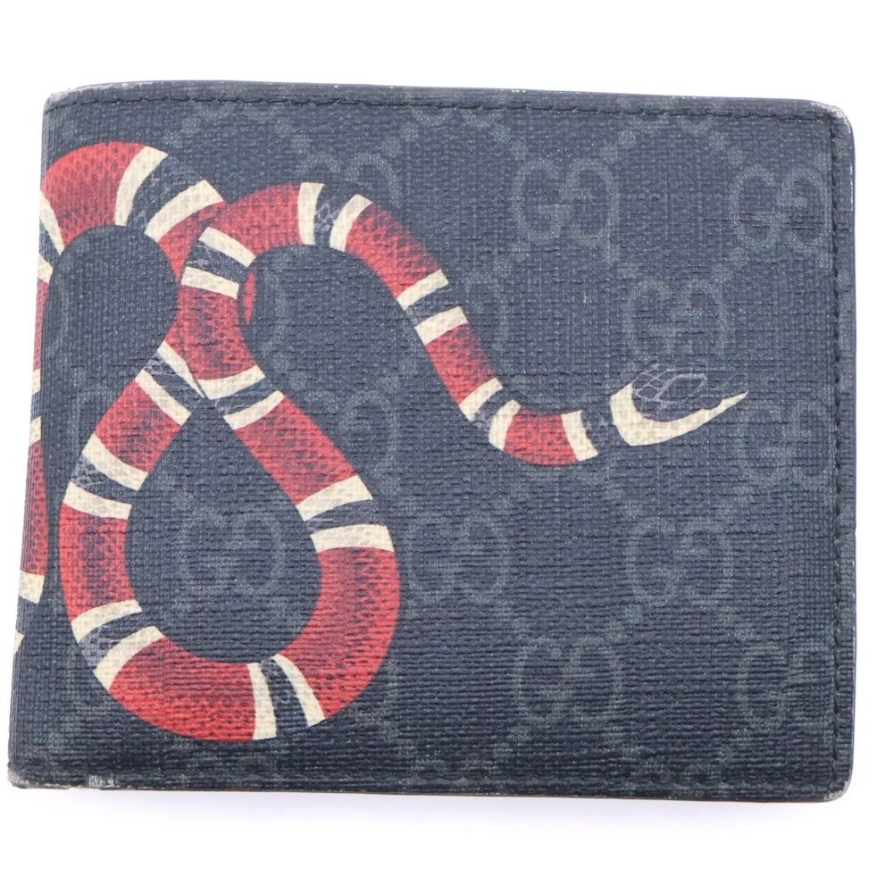 GUCCI (グッチ) GGスプリーム キングスネークプリント 二つ折り財布