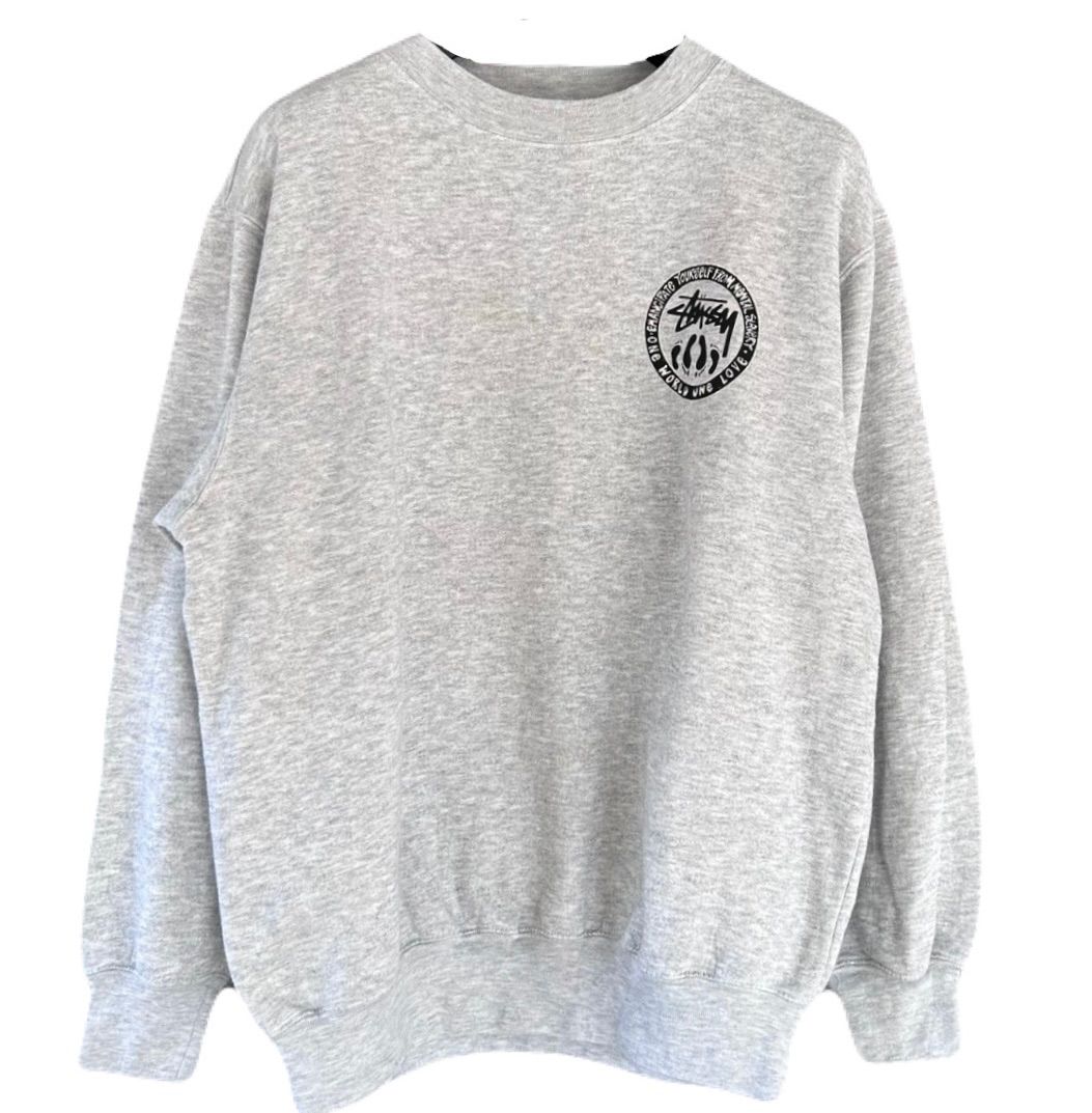 OLD STUSSY 90s 白タグ USA製 L 杢グレー メッセージ レゲエ
