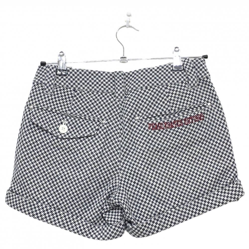 超美品】パーリーゲイツ ショートパンツ 白×ネイビー 千鳥格子調 表微