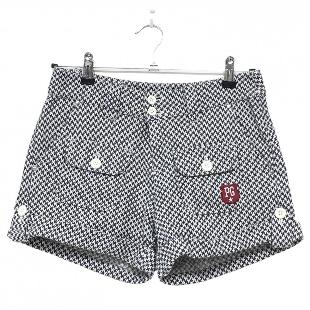 超美品】パーリーゲイツ ショートパンツ 白×ネイビー 千鳥格子調 表微