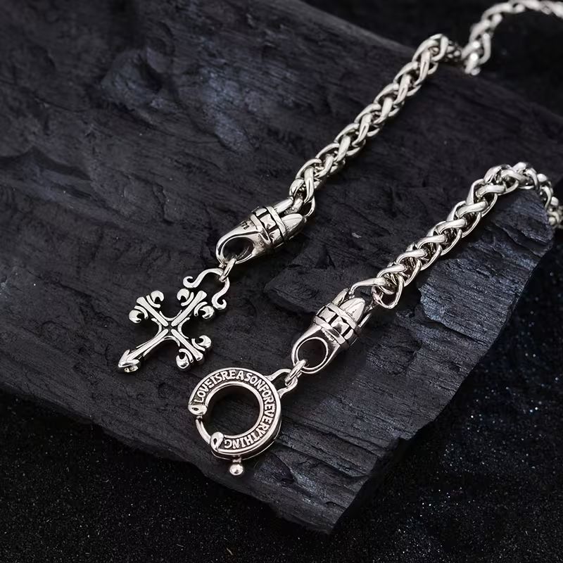 Vigorix クロス ブレスレット シルバー 925メッキ キューバチェーン