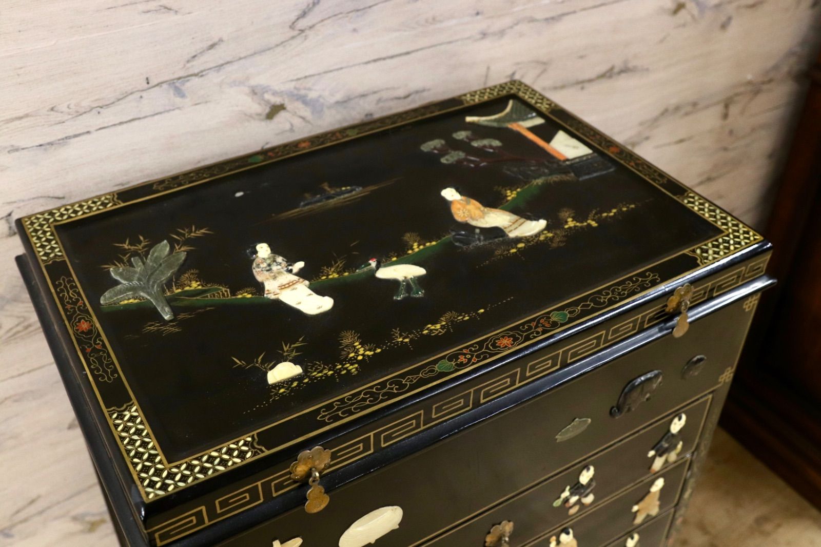 GMIK893○螺鈿細工 唐木調 小箪笥 / ジュエリーチェスト 中国美術