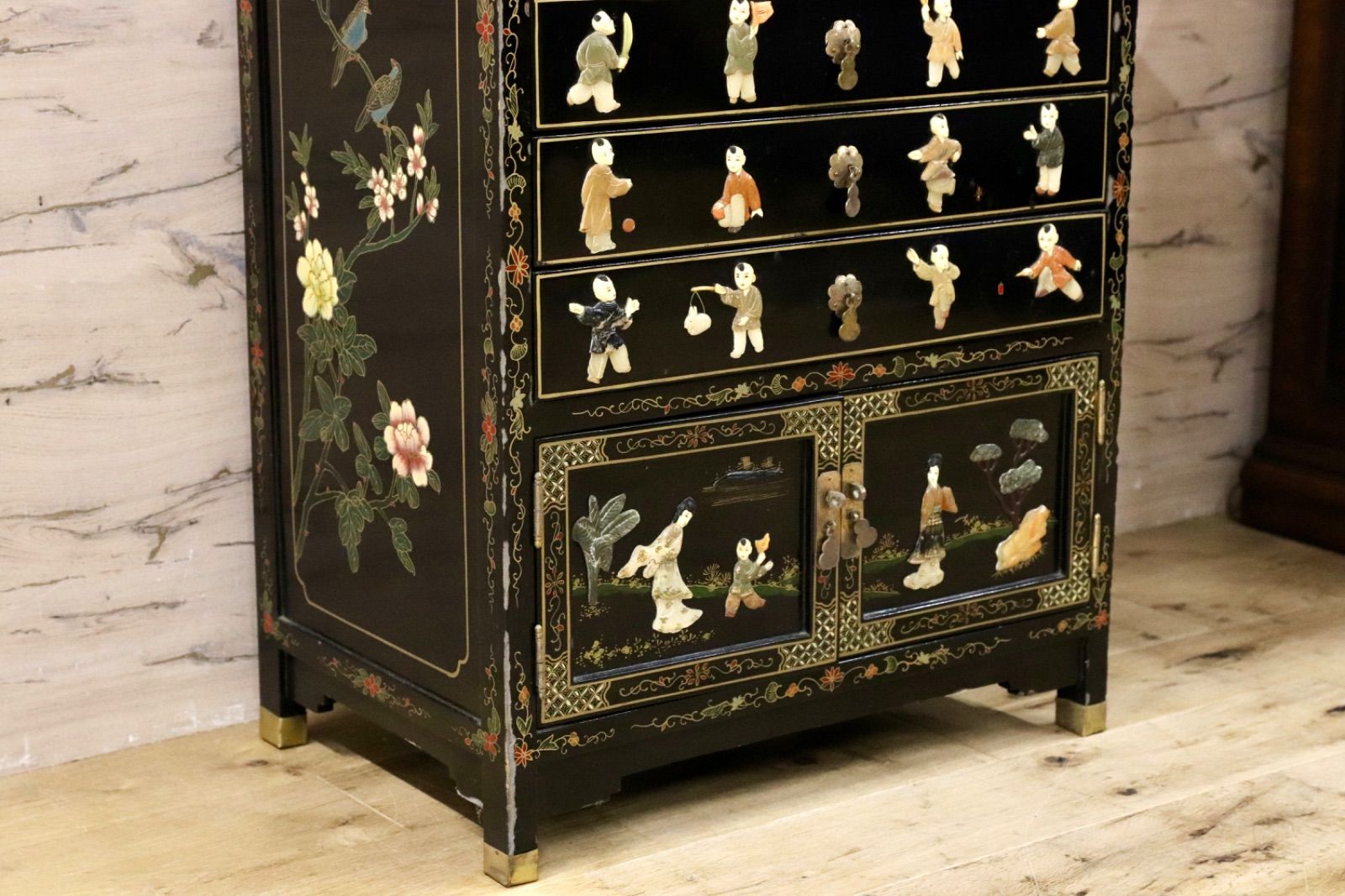 GMIK893○螺鈿細工 唐木調 小箪笥 / ジュエリーチェスト 中国美術