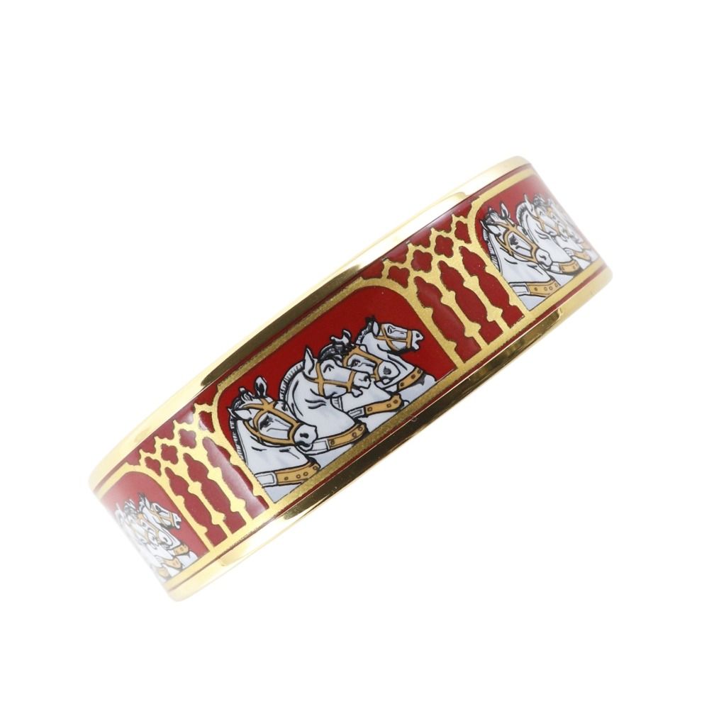 HERMES】エルメス エマイユGM 七宝焼 馬 金メッキ 赤 レディース 33.4g