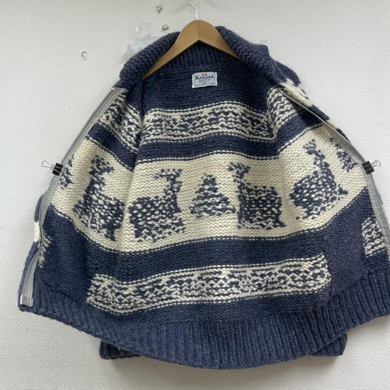 カナタ ノルディック 総柄 ウール ジップ カウチン ニット セーター