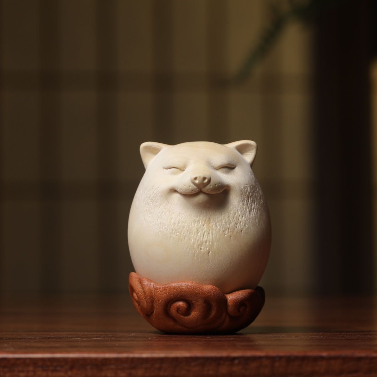 手彫り 一点物】子犬 置物 ユニークな名前の かわいい 木彫り 実木