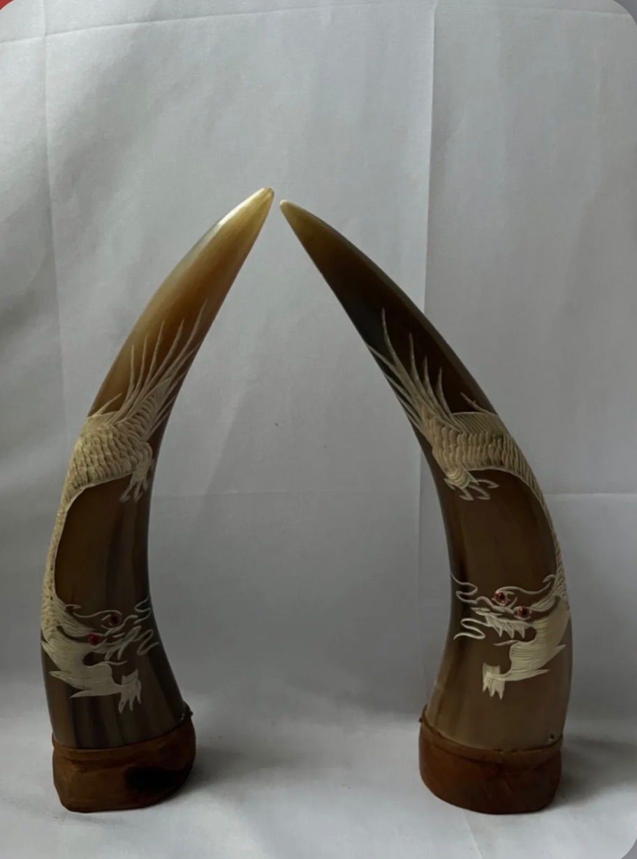 水牛の角 龍紋 彫刻 置物 - メルカリ