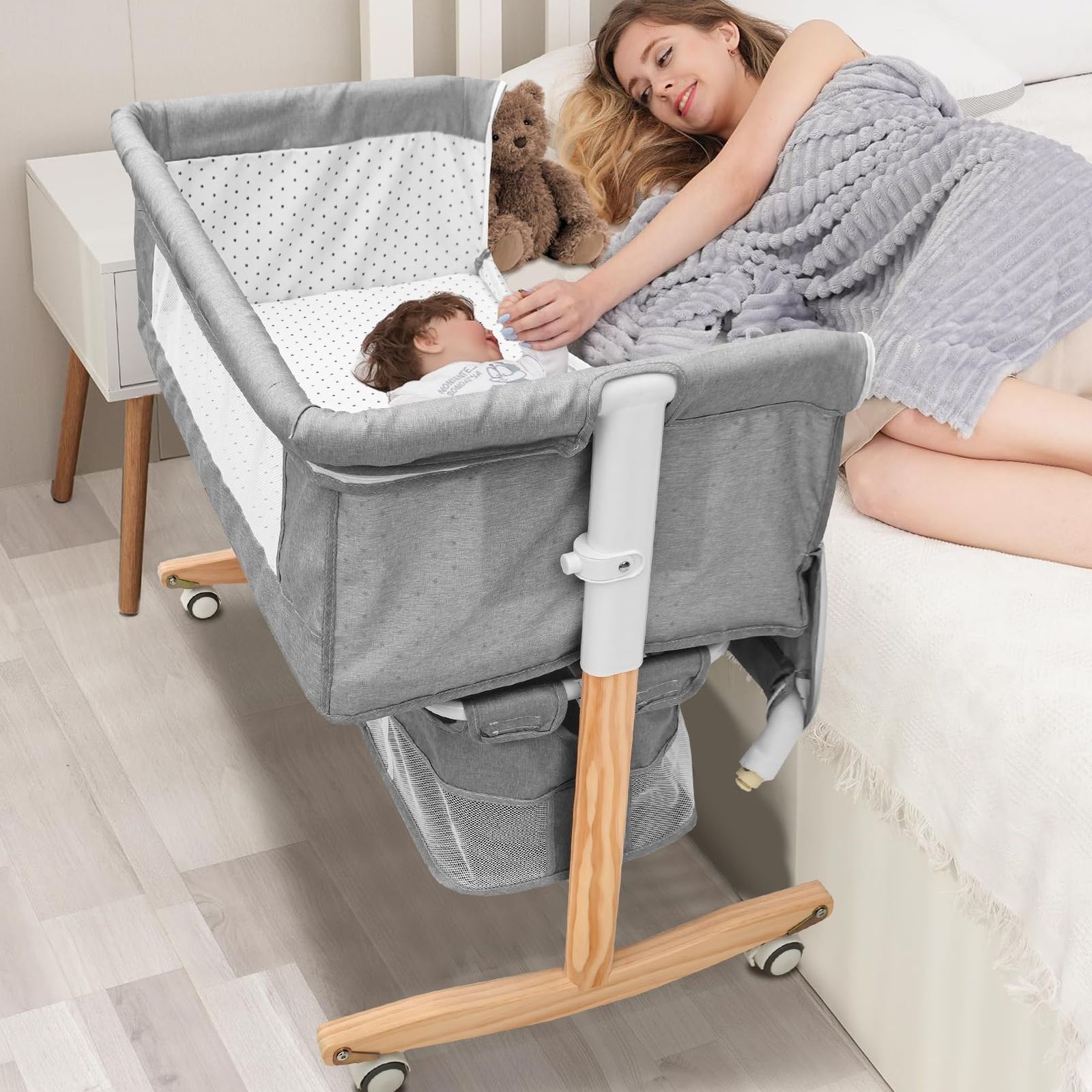 2026新型 5IN1 ベビーベッド 折りたたみ 添い寝ベッド 木製 高さ5段