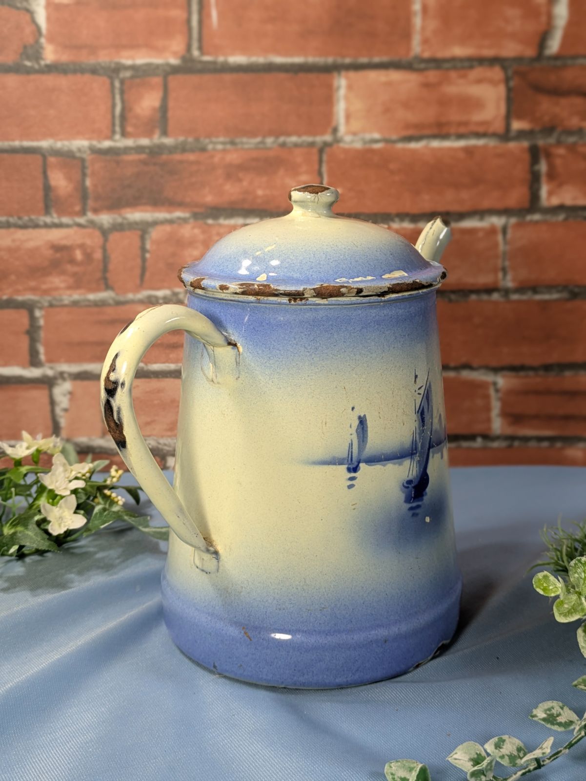 イギリス アンティーク ホーロー ポット ブルー - メルカリ