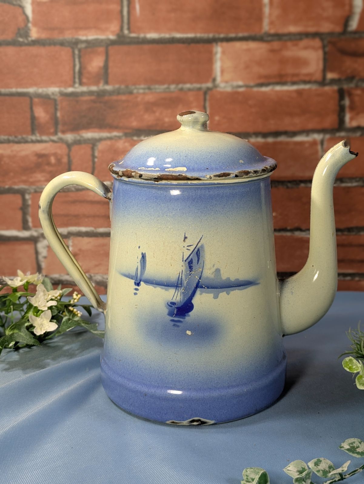 イギリス アンティーク ホーロー ポット ブルー - メルカリ