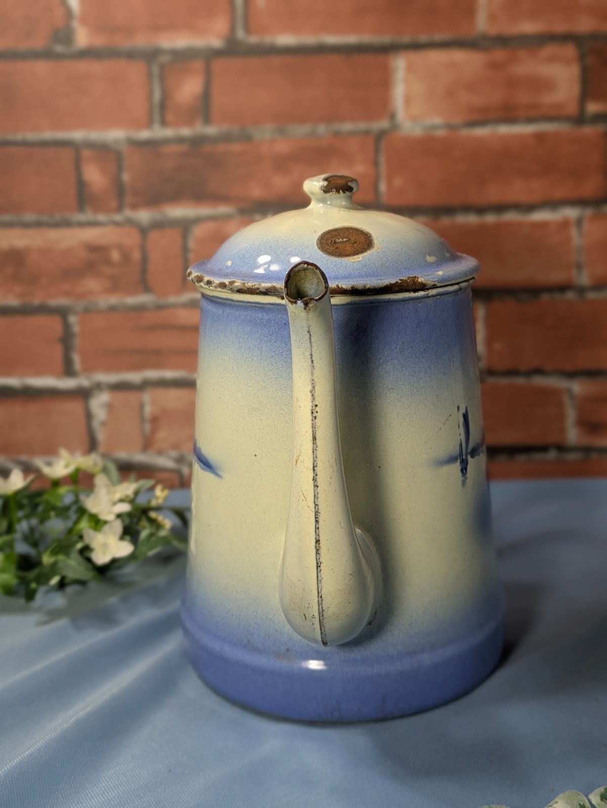 イギリス アンティーク ホーロー ポット ブルー - メルカリ