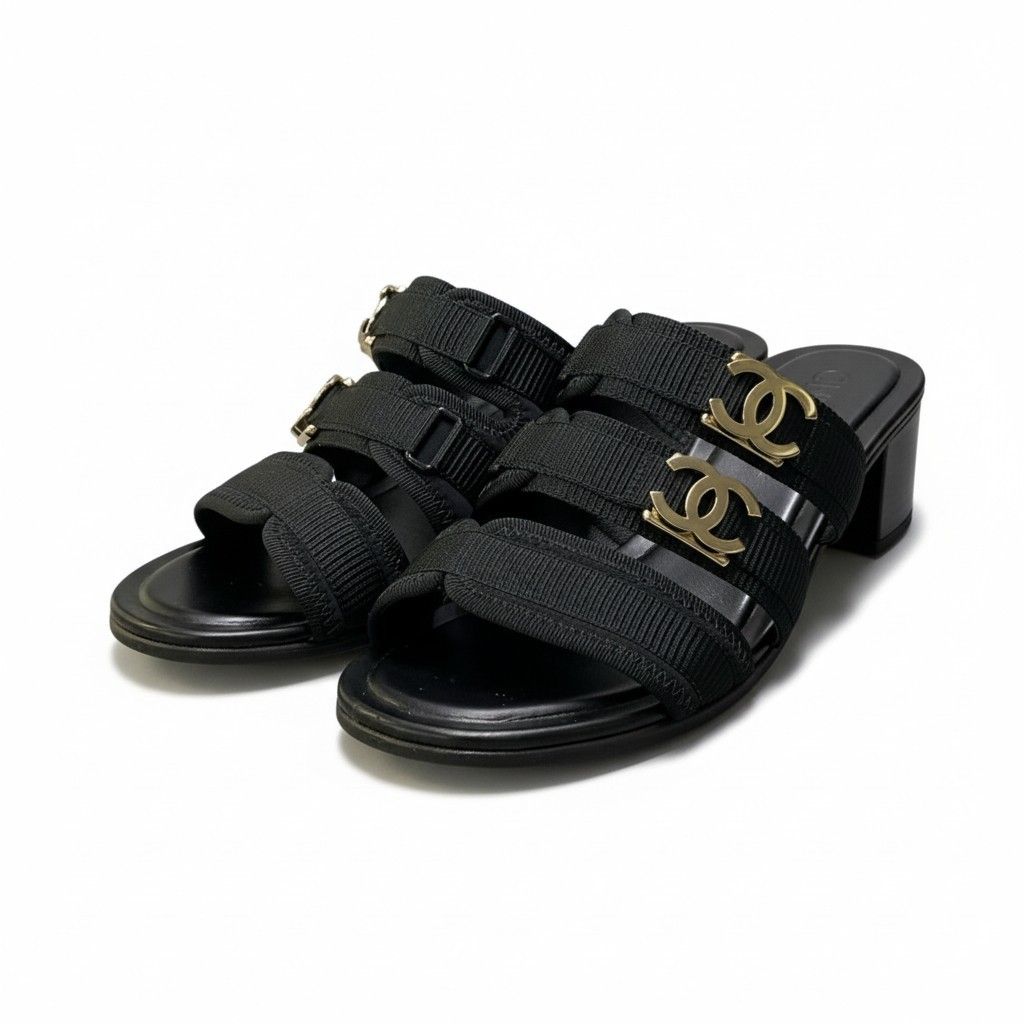 c4 CHANEL シャネル G39895 ココマーク チャンキーヒール サンダル