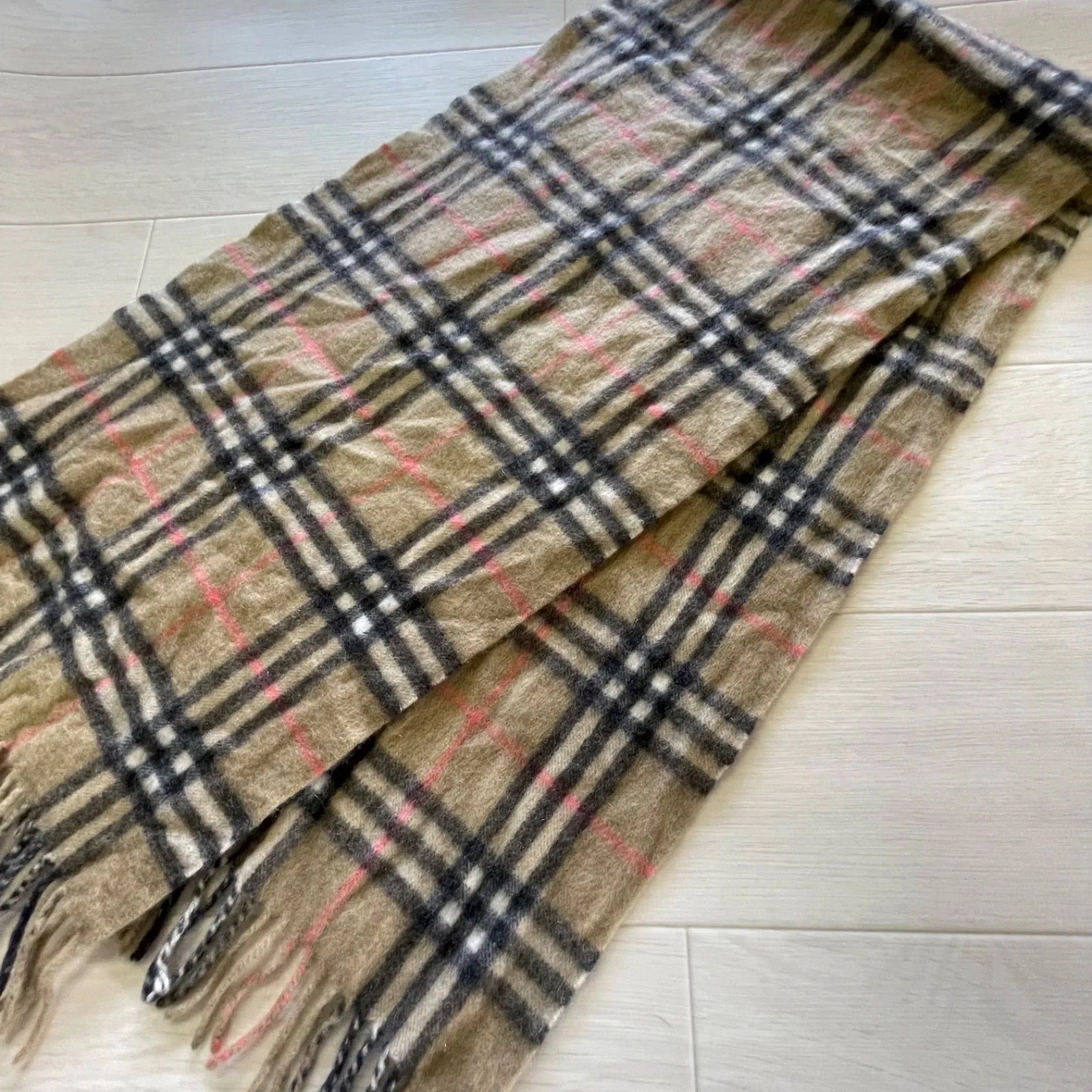 U-155】BURBERRY カシミヤ マフラー ノバチェック バーバリー カシミア