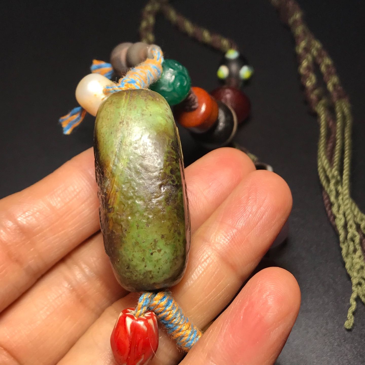 旧家蔵出し 瑪瑙細密彫 包漿 自然風化紋 青稞 貴人天珠 多寶ネックレス