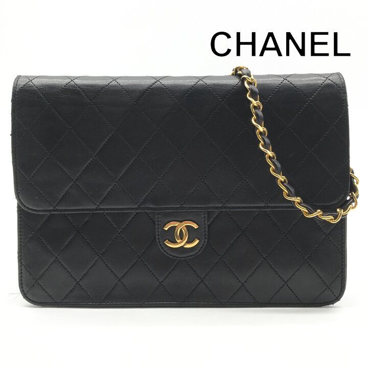 良品 CHANEL シャネル ココマーク マトラッセ ラムスキン プッシュロック ミニ チェーン ショルダー バッグ ブラック a3403 CHANEL - 良品 CHANEL シャネル ココマーク マトラッセ ラムスキン