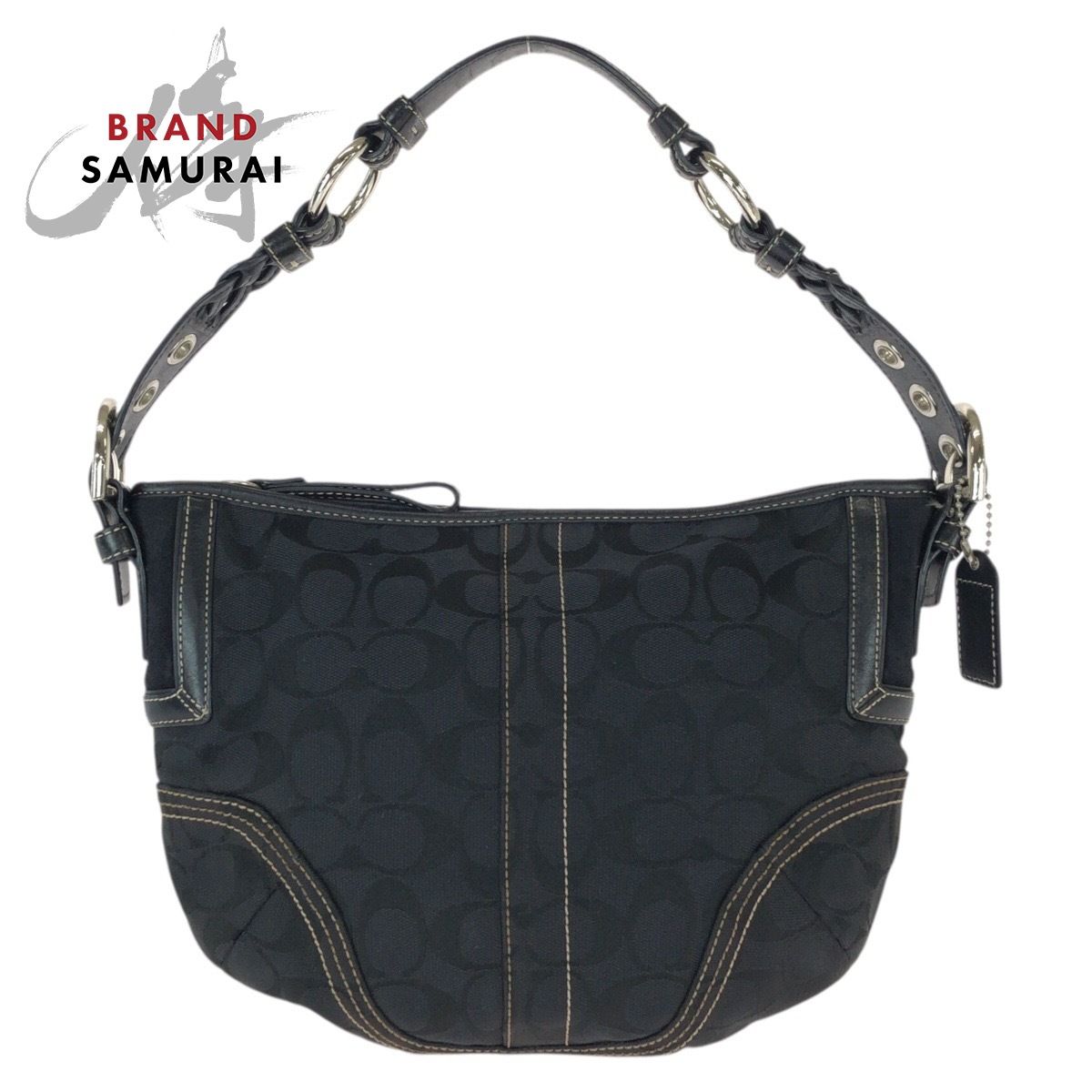 美品 COACH コーチ シグネチャー ブラック 黒 シルバー金具 キャンバス