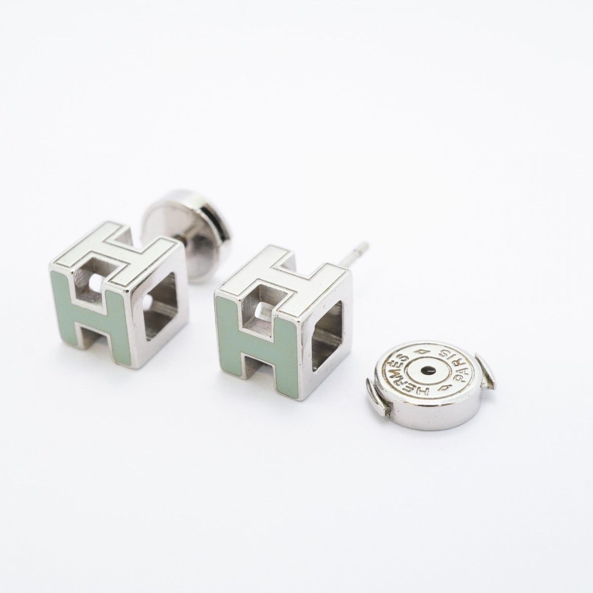 6jbb0648-k】エルメス ピアス Hキューブ カージュドアッシュ メタル